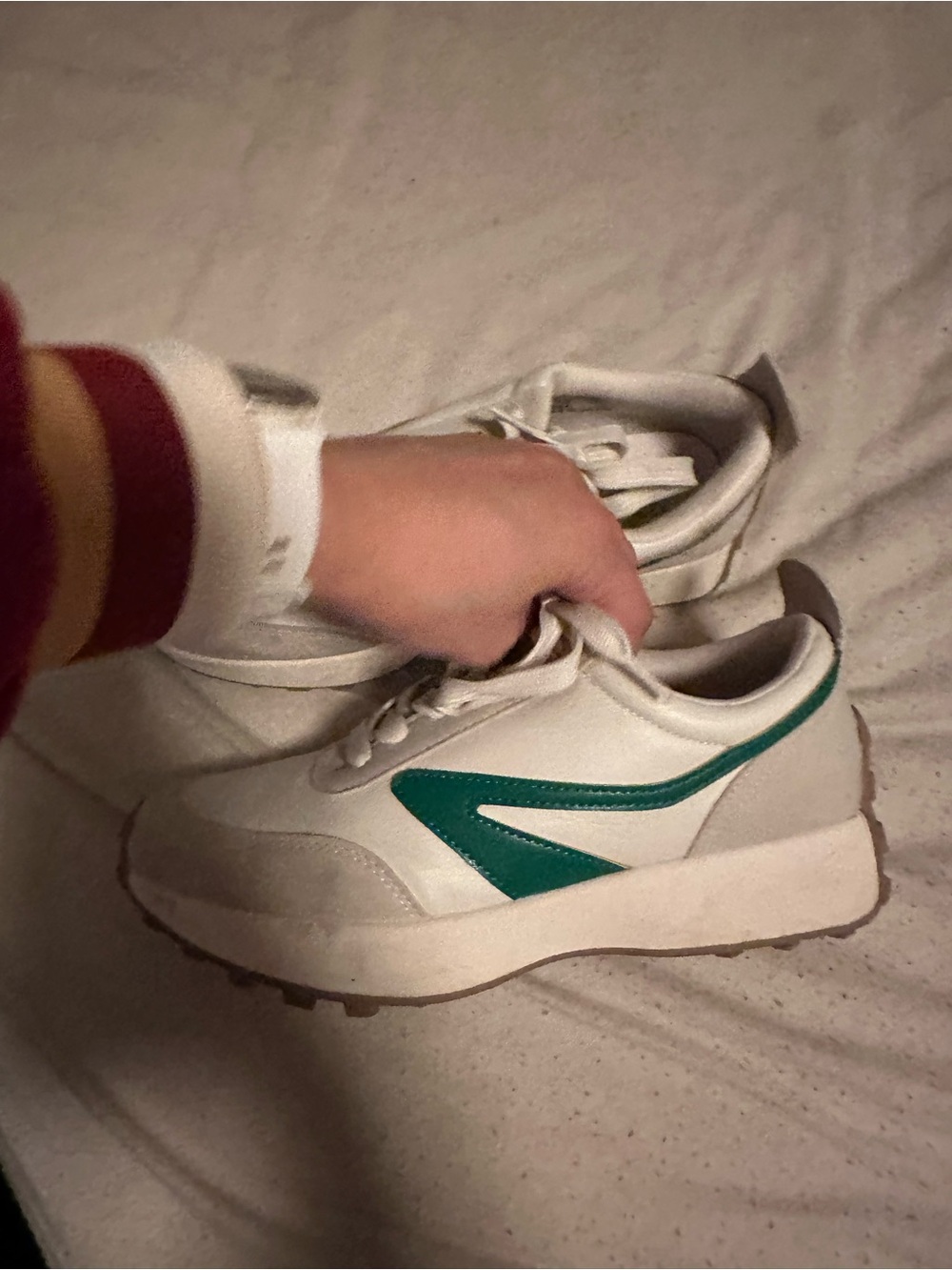 Kids White Sneakers with Green Accent